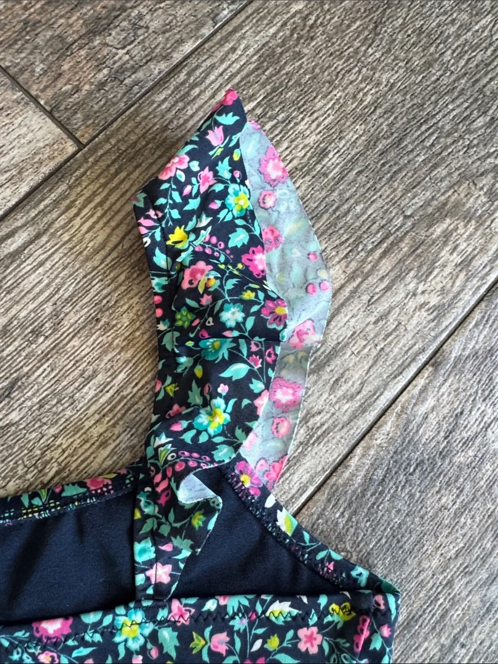 GAP Girls Black Floral Two-Piece Swim Set with Pink & Green Flowers